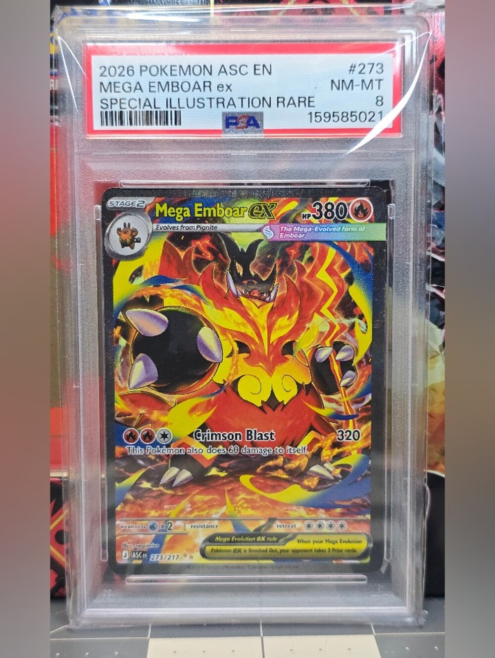 Mega Emboar ex Special Illustration Rare - Red/Orange Holo Card PSA 8